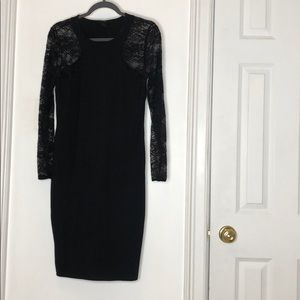 H&M Black bodycon dress w/ lace sleeve insert
